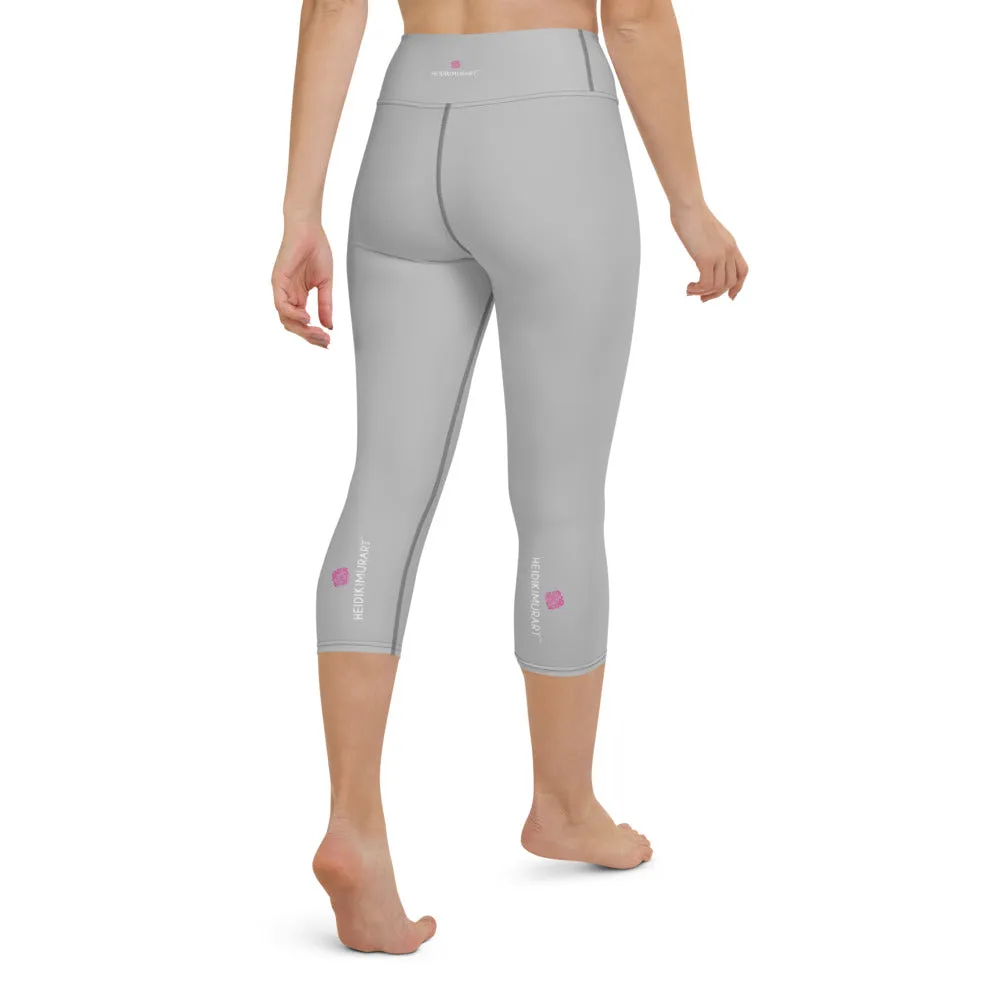 Pale Grey Yoga Capri Leggings, Solid Pastel Grey Color Women's Tights-Made in USA/EU/MX