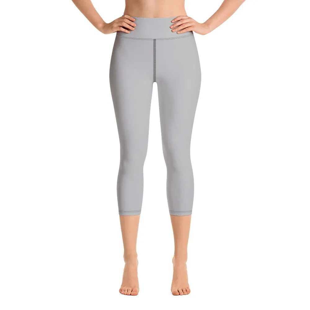 Pale Grey Yoga Capri Leggings, Solid Pastel Grey Color Women's Tights-Made in USA/EU/MX