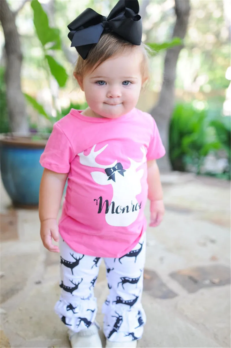 Pink Deer Ruffled Capri Pants Set