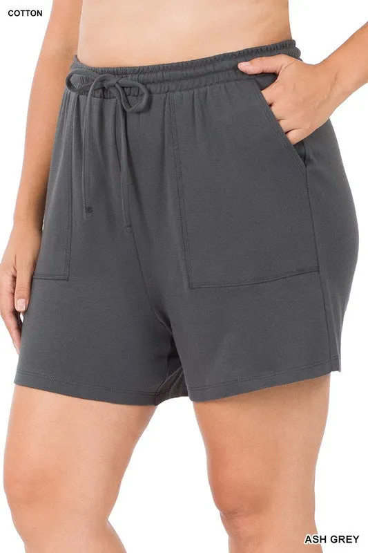 Plus Size Cotton Drawstring Waist Shorts