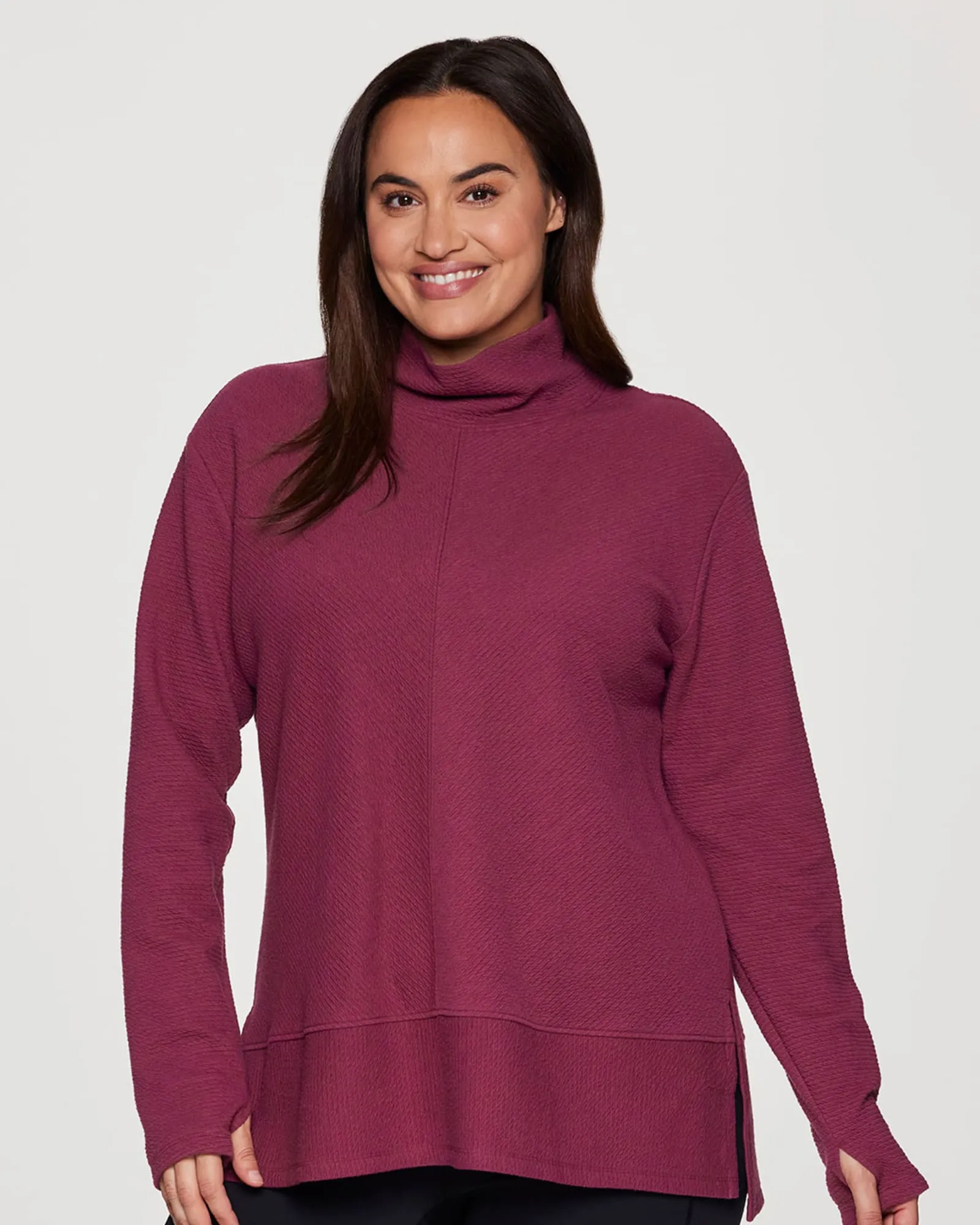 Plus Studio Jacquard Mock Neck Pullover | Mulberry