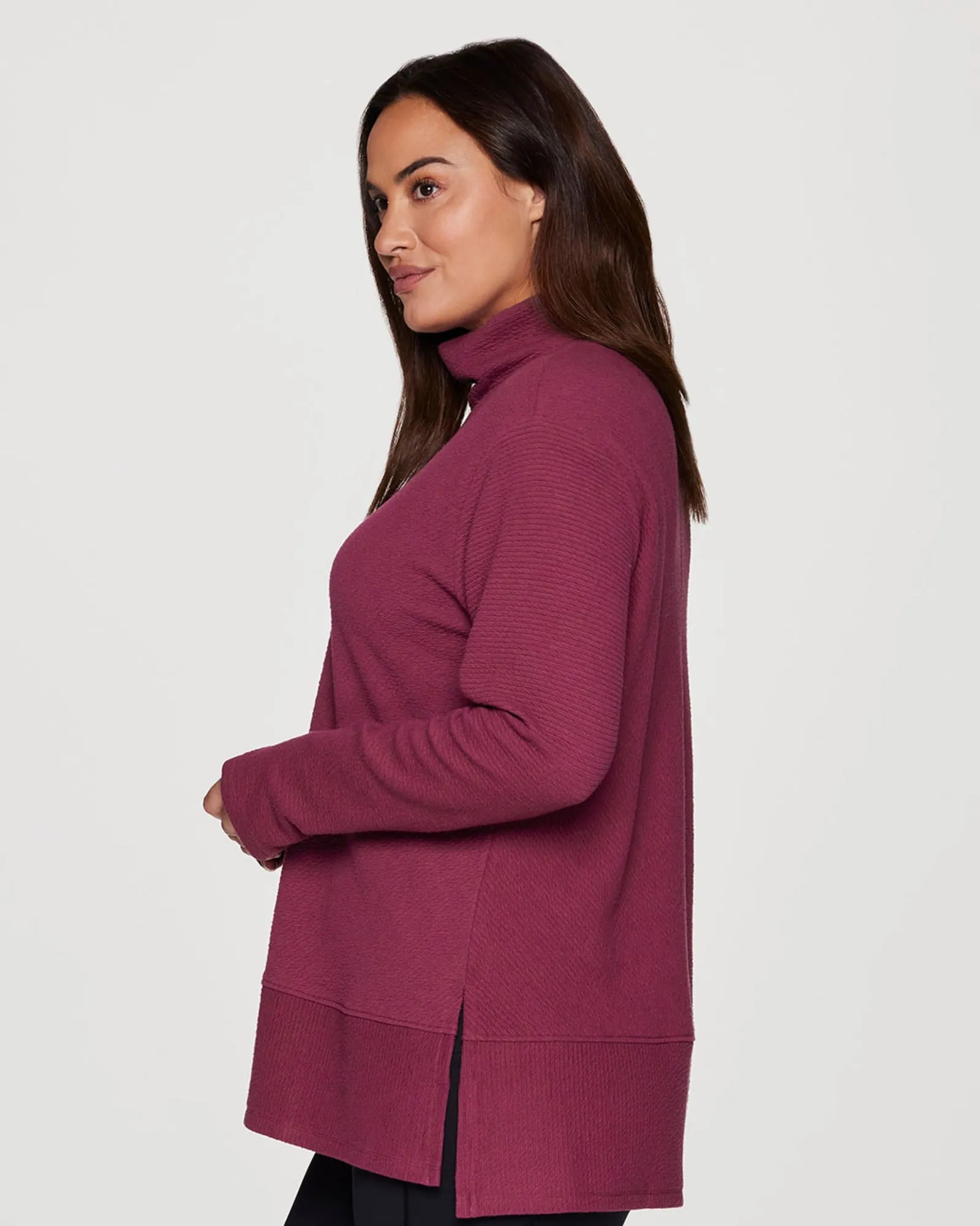 Plus Studio Jacquard Mock Neck Pullover | Mulberry