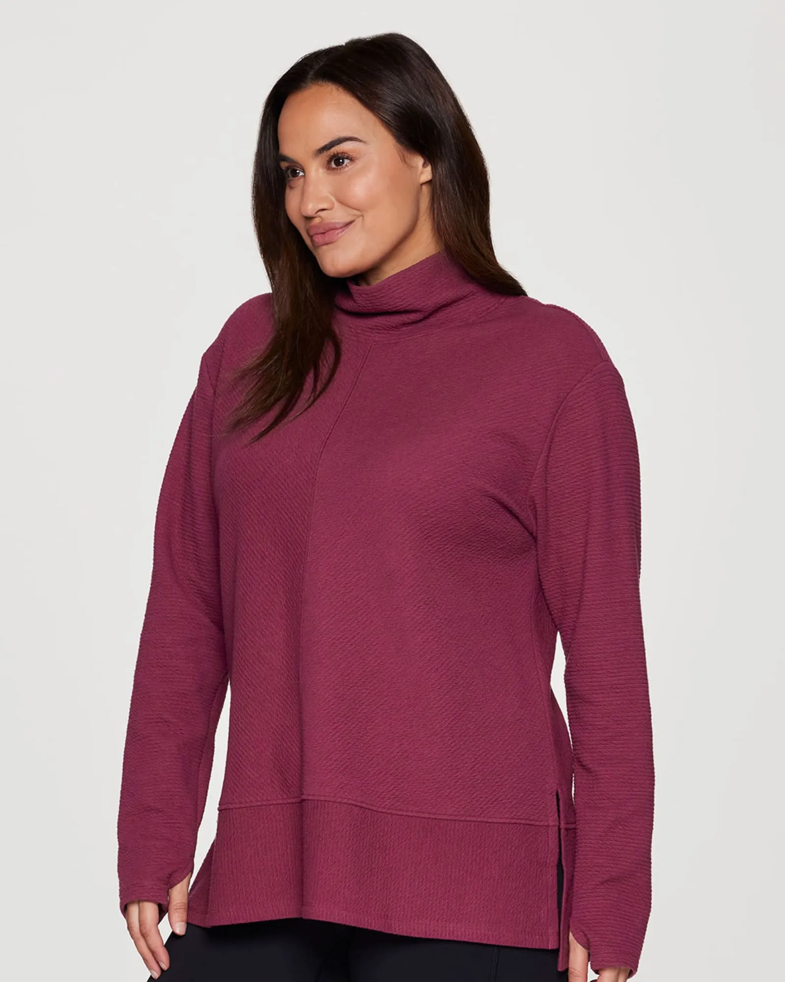 Plus Studio Jacquard Mock Neck Pullover | Mulberry