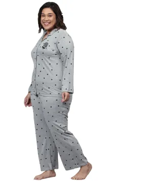 Polka Dots Nightsuit | Light Grey