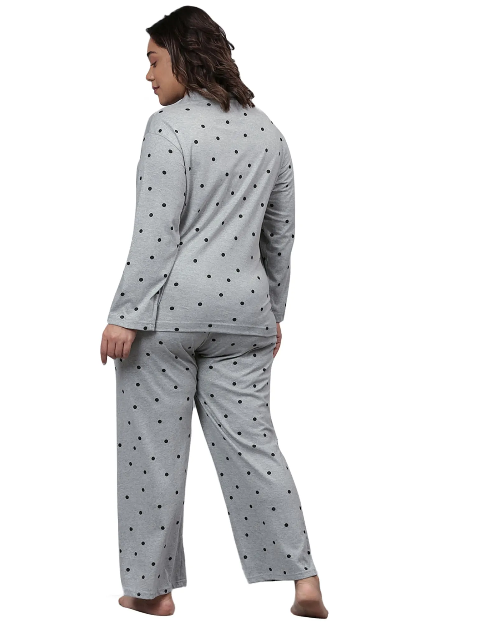 Polka Dots Nightsuit | Light Grey