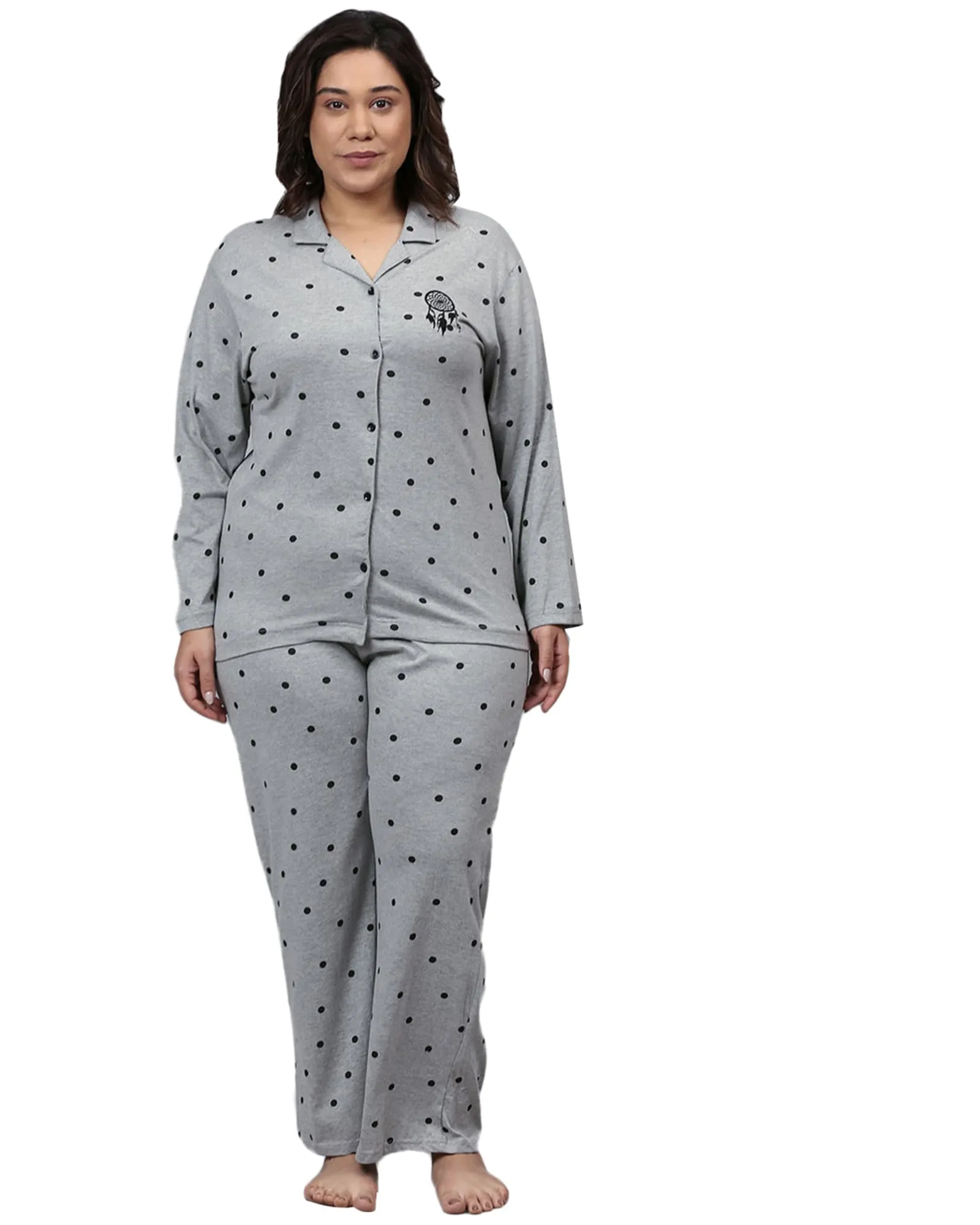 Polka Dots Nightsuit | Light Grey