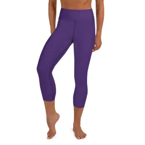 Purple Women's Yoga Capri Leggings, Solid Dark Purple Color Designer Capris Tights-Made in USA/EU/MX