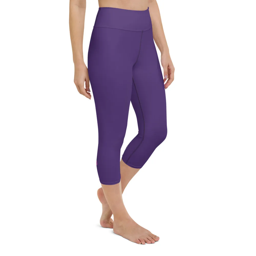 Purple Women's Yoga Capri Leggings, Solid Dark Purple Color Designer Capris Tights-Made in USA/EU/MX