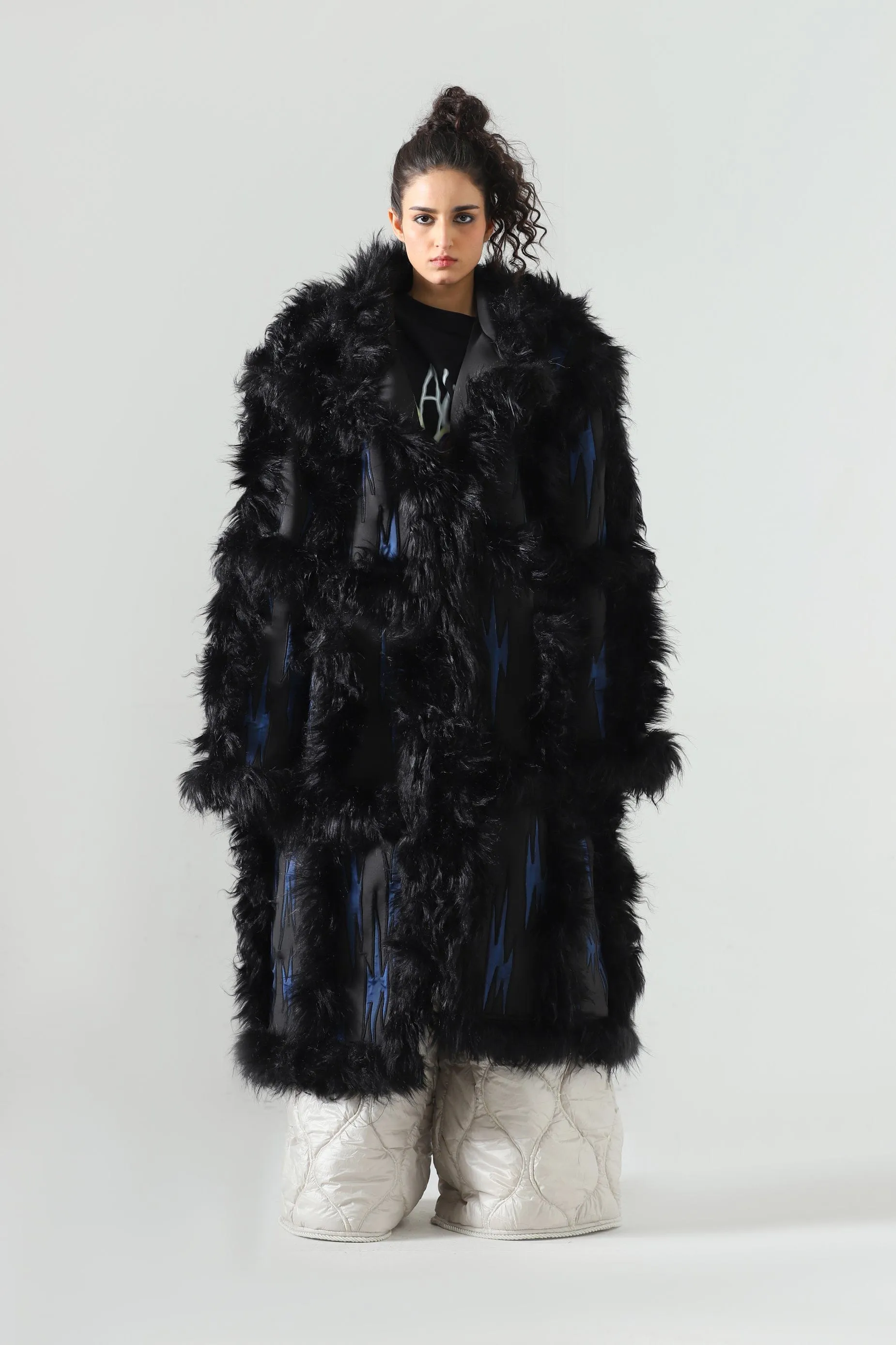 "BLUE NIGHT" FAUX FUR LONG COAT