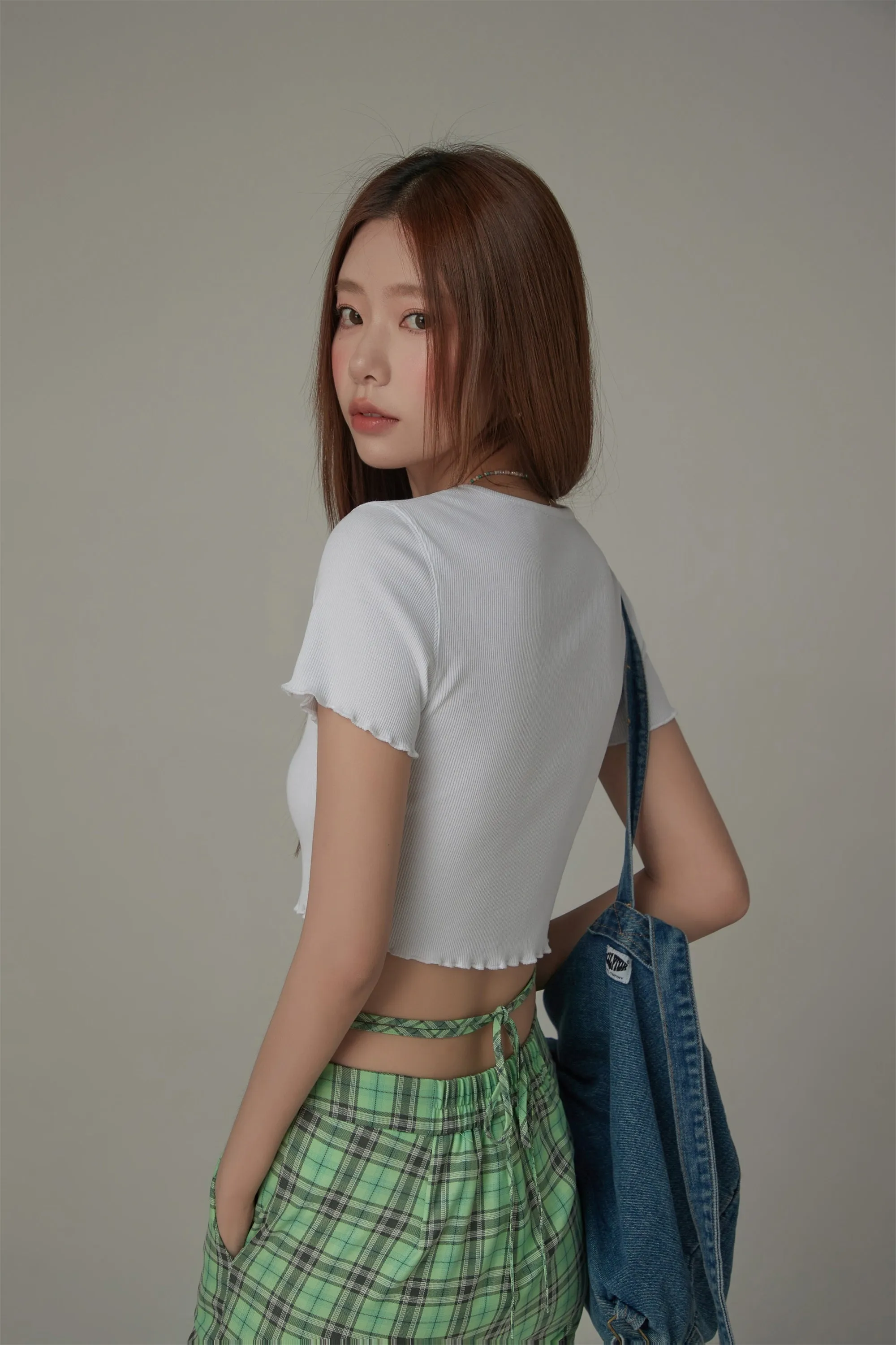 Rainbow Button Raw Hem Cropped T-Shirt