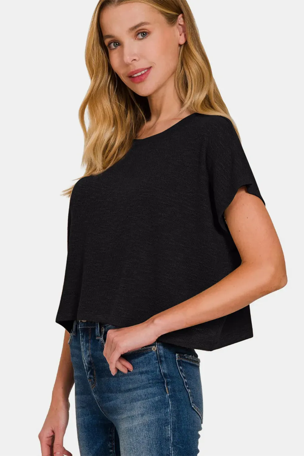 Round Neck Short Sleeve Crop T-Shirt