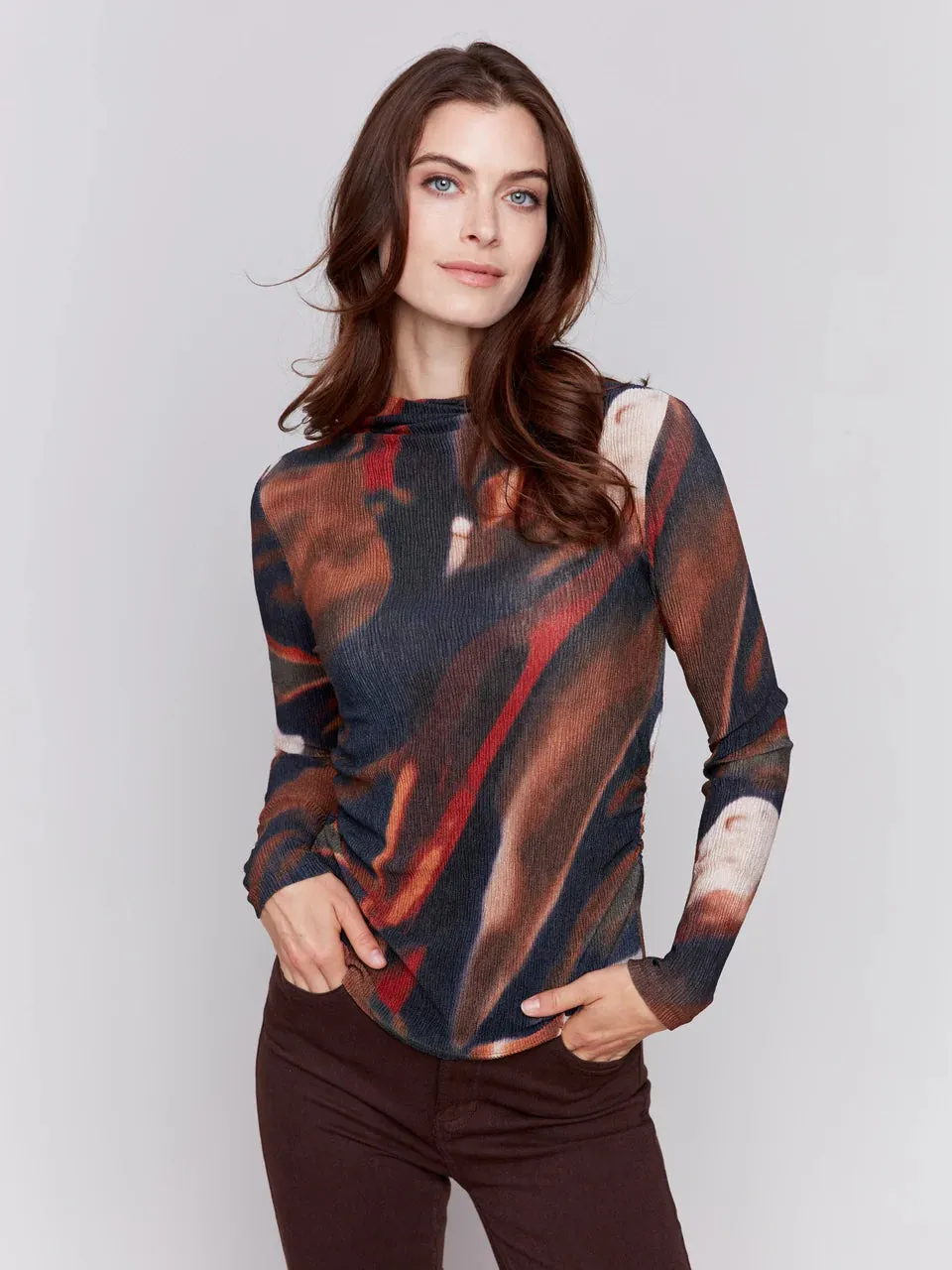 RUCHED PRINTED TOP