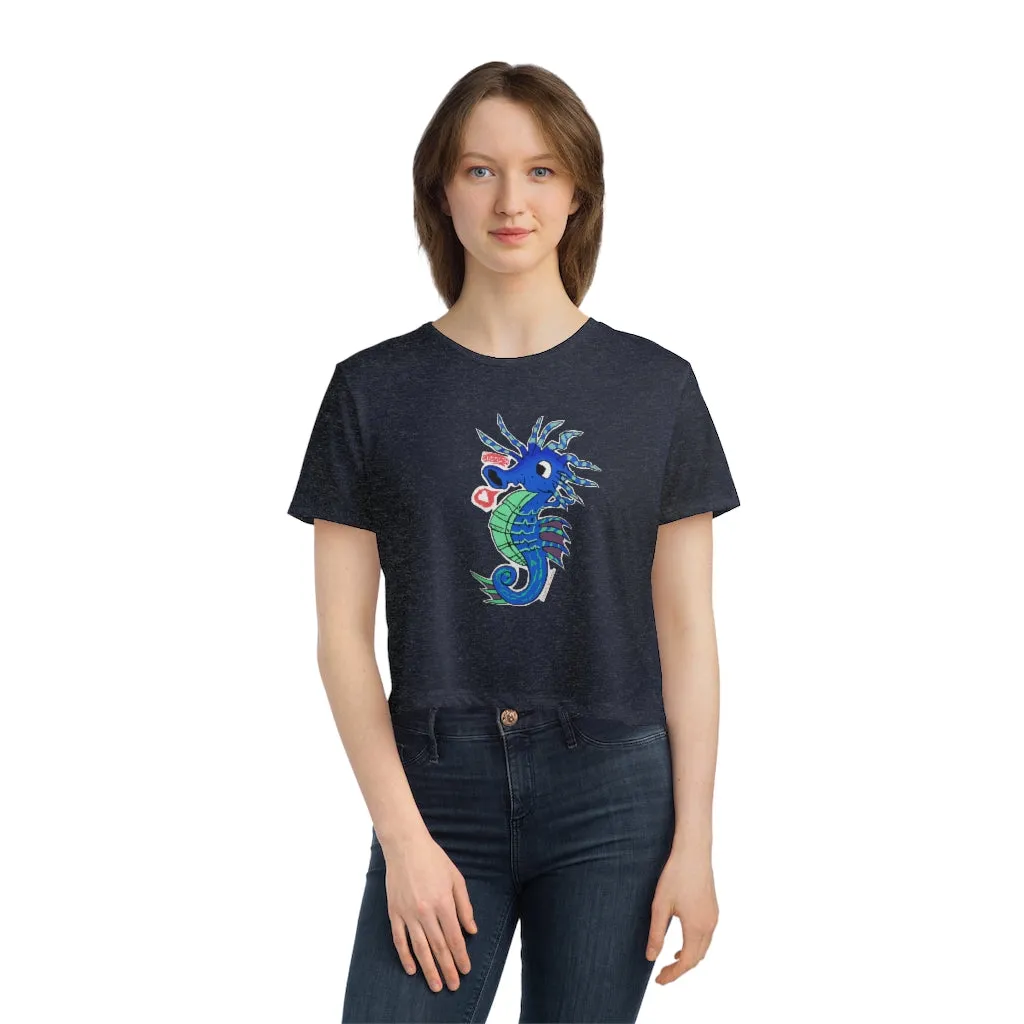 Scribblers the Seahorse Women's Flowy Cropped Tee