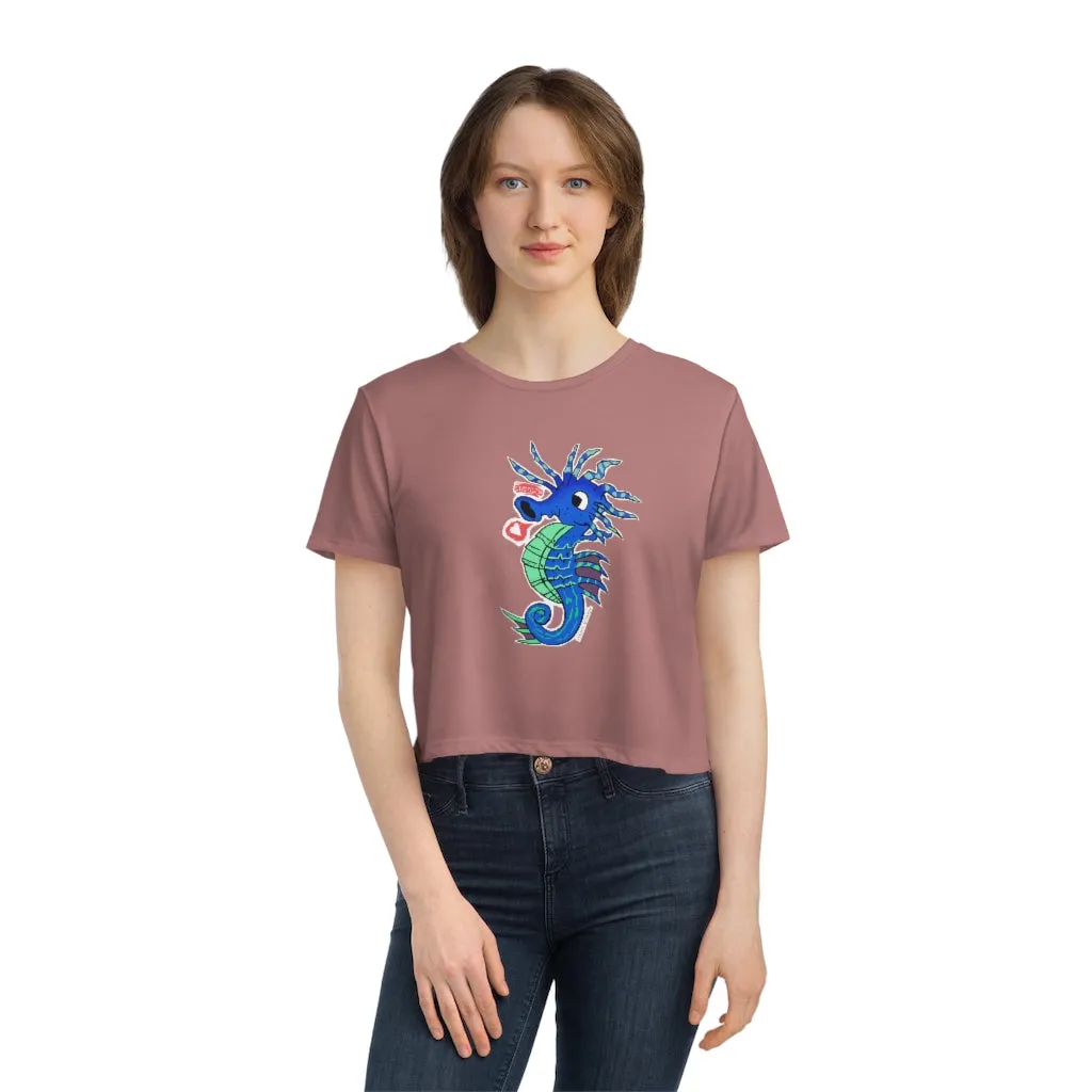 Scribblers the Seahorse Women's Flowy Cropped Tee