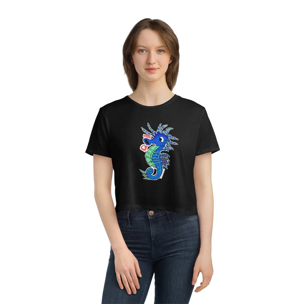 Scribblers the Seahorse Women's Flowy Cropped Tee