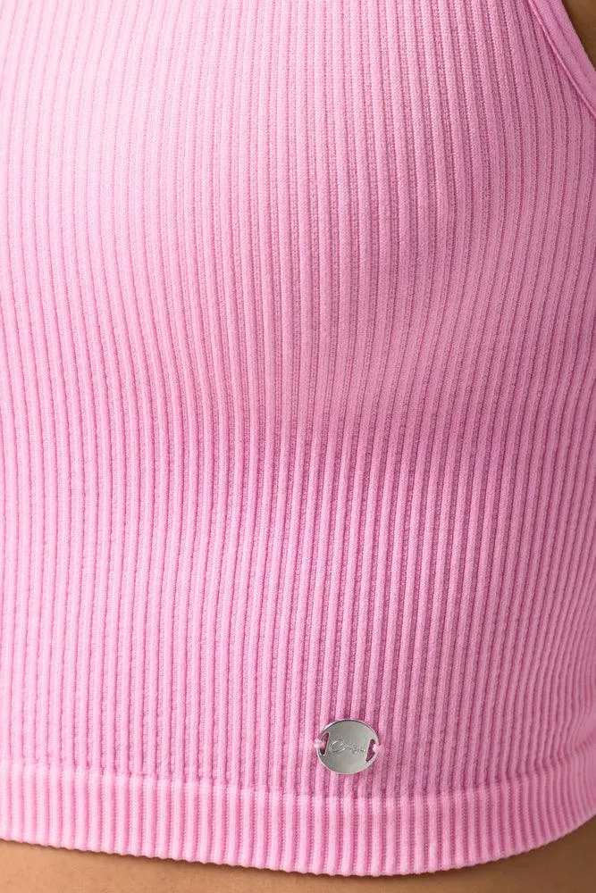 Seamless Cropped High Neck Vest Mid Pink