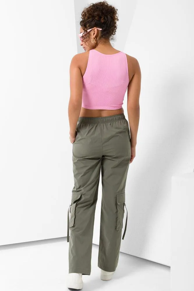 Seamless Cropped High Neck Vest Mid Pink