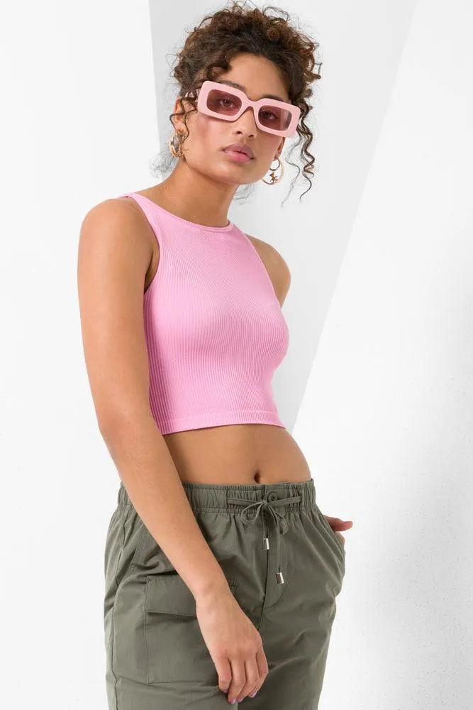 Seamless Cropped High Neck Vest Mid Pink