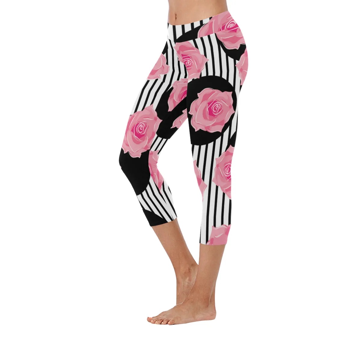 Seamless Pattern of Roses Women's Low Rise Capri Leggings (Invisible Stitch)