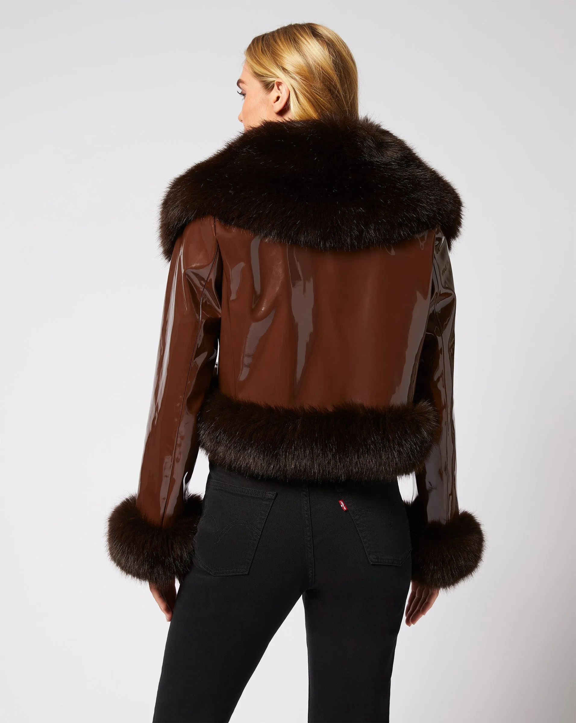 Shortie Faux Leather & Faux Fur Jacket