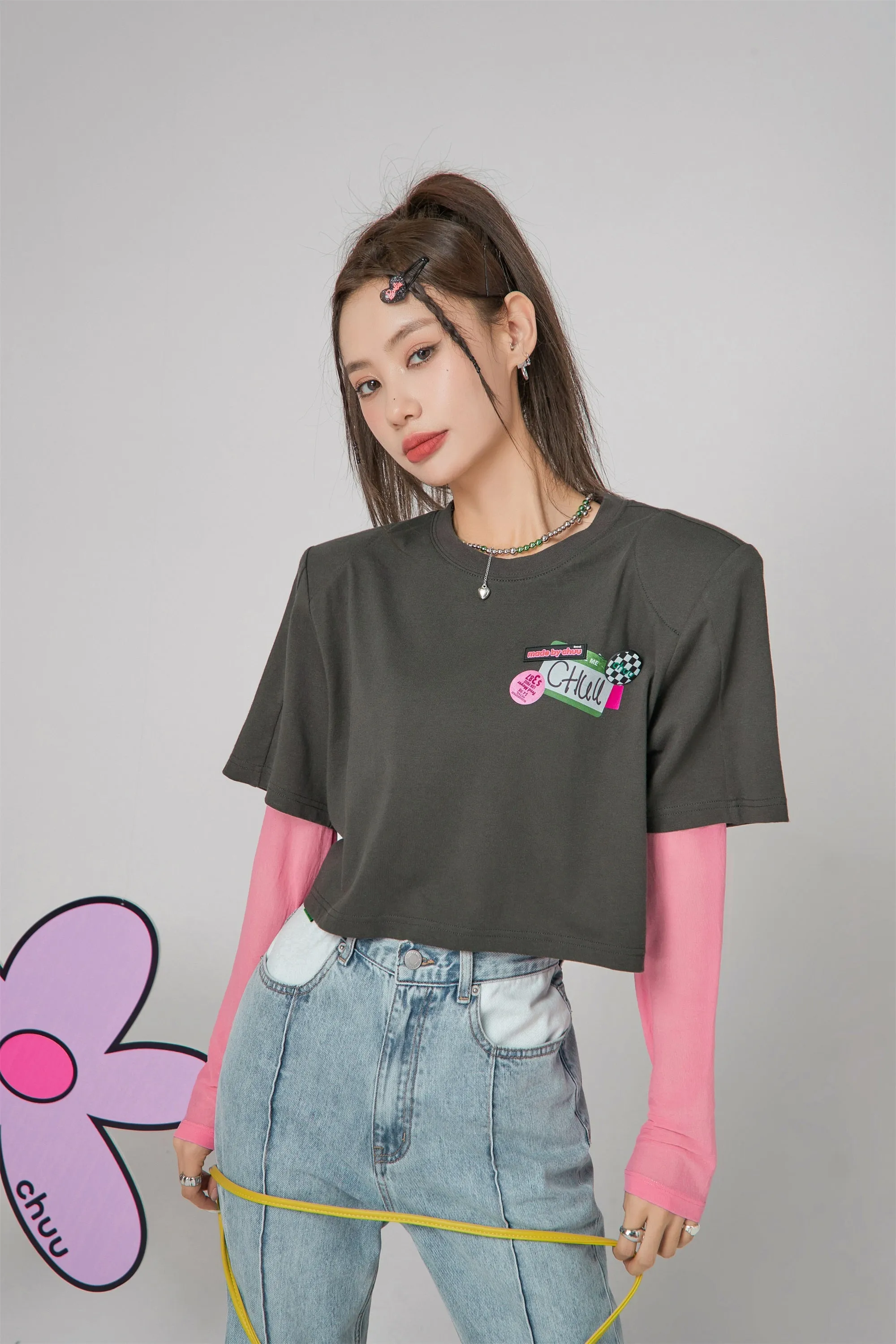 Shoulder Pad Cropped T-Shirt