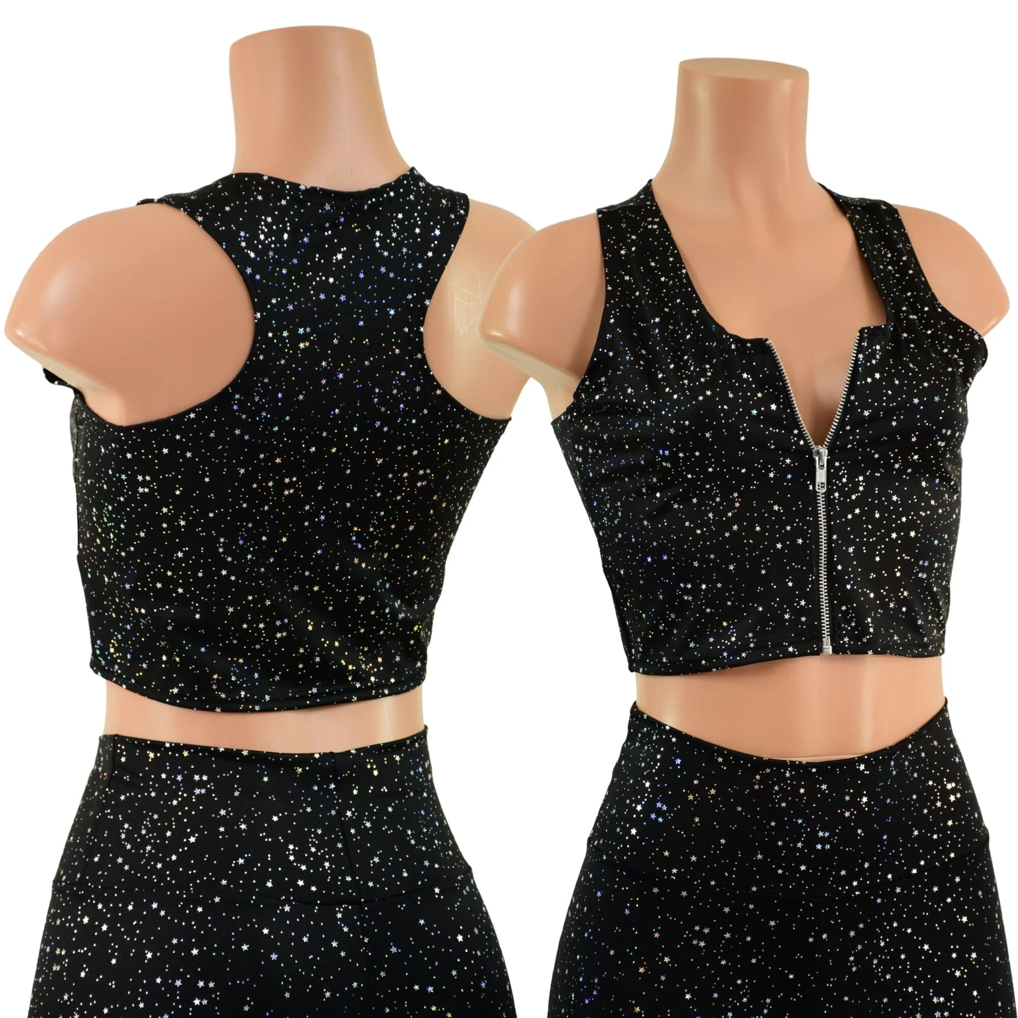 Star Noir Capri Leggings & Zipper Front Racerback Crop Set