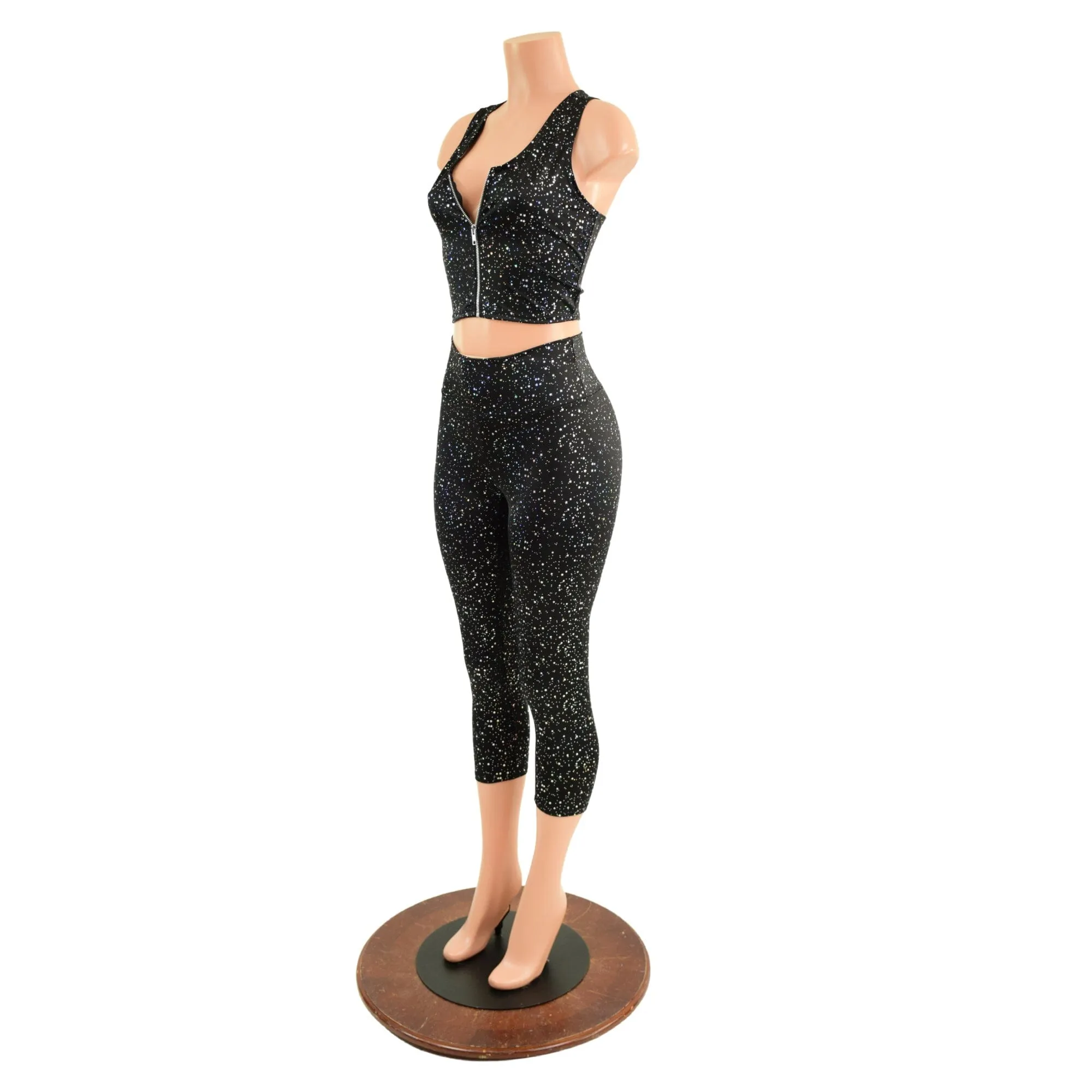 Star Noir Capri Leggings & Zipper Front Racerback Crop Set