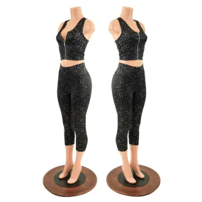 Star Noir Capri Leggings & Zipper Front Racerback Crop Set