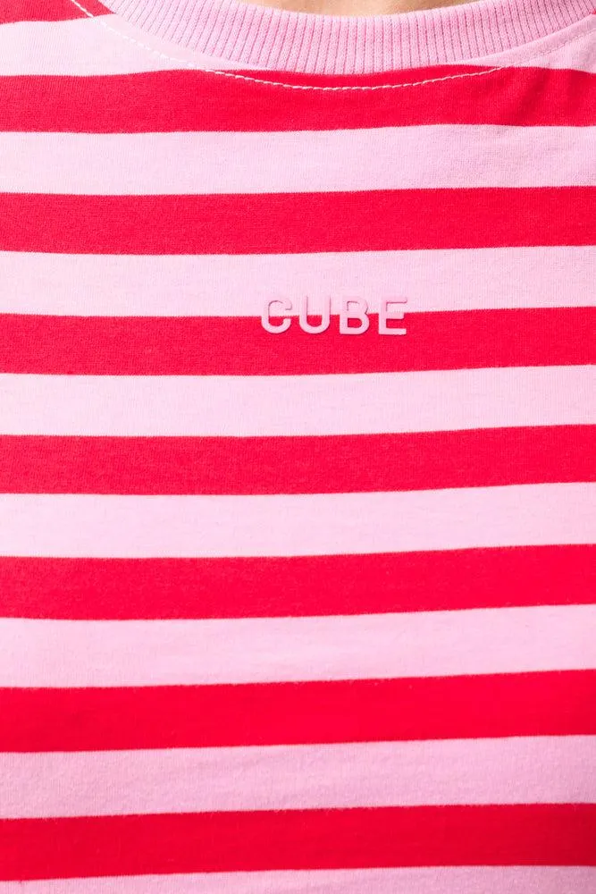 Stripe Cropped Short Sleeve T-Shirt Pink