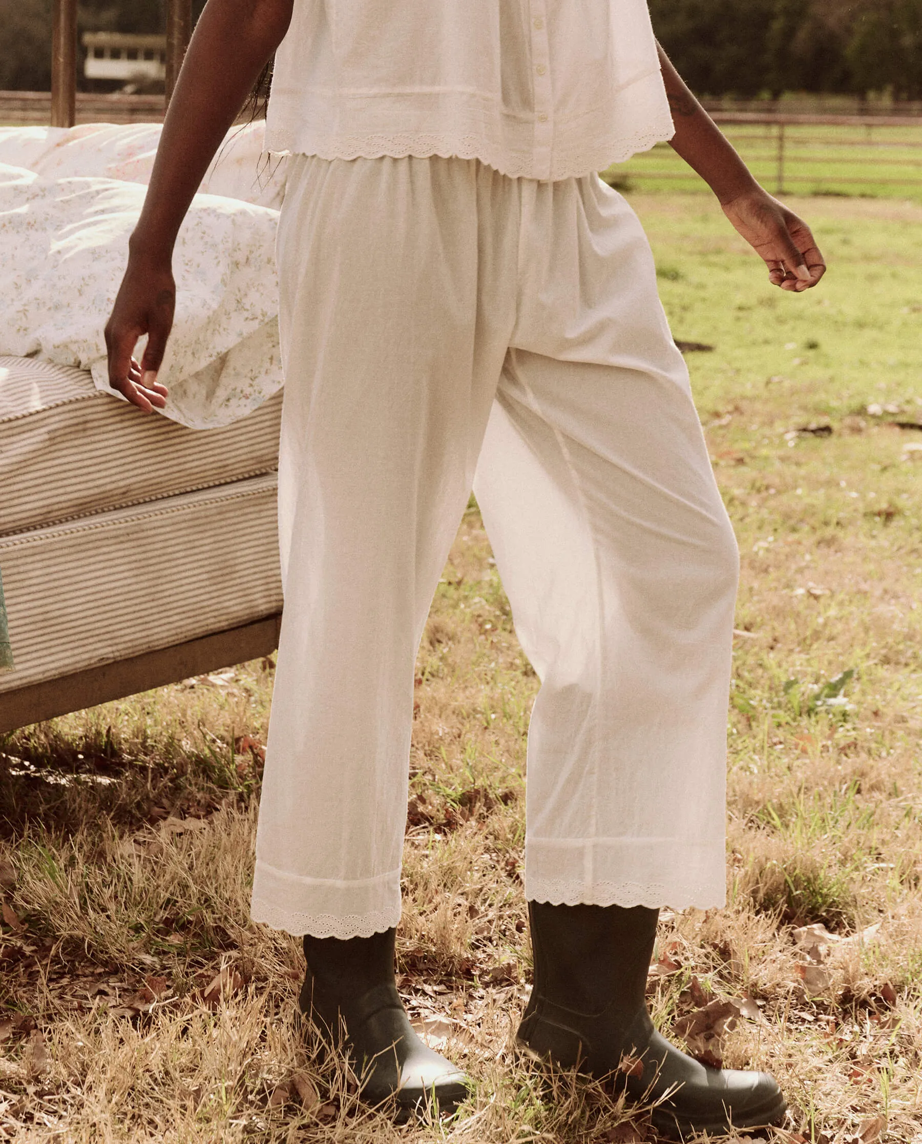 The Eyelet Easy Sleep Pant. -- True White