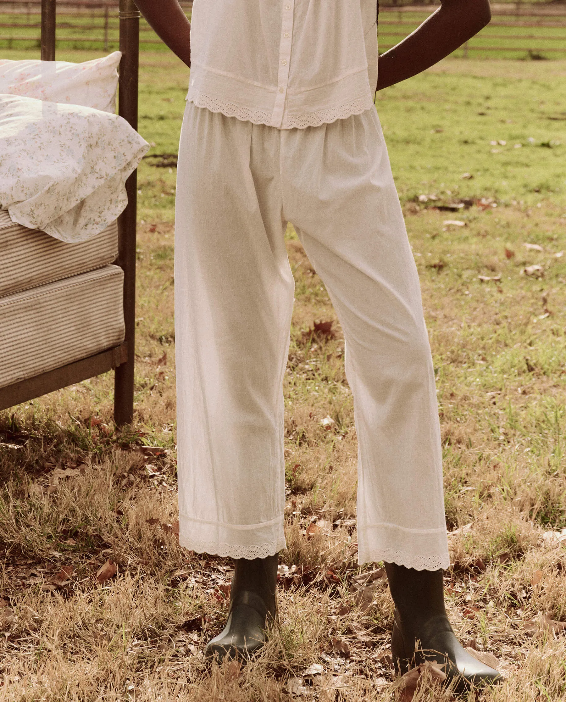 The Eyelet Easy Sleep Pant. -- True White