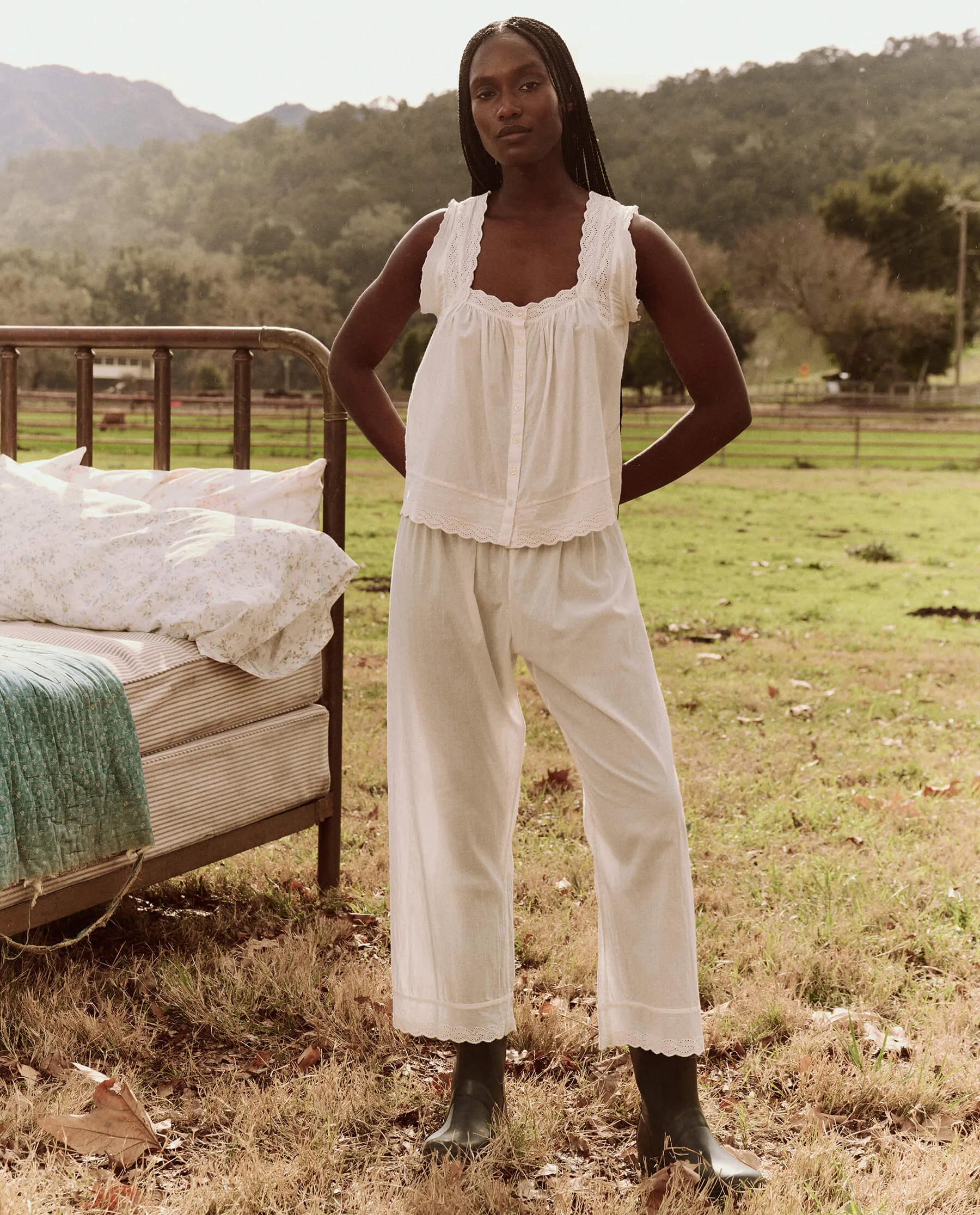 The Eyelet Easy Sleep Pant. -- True White