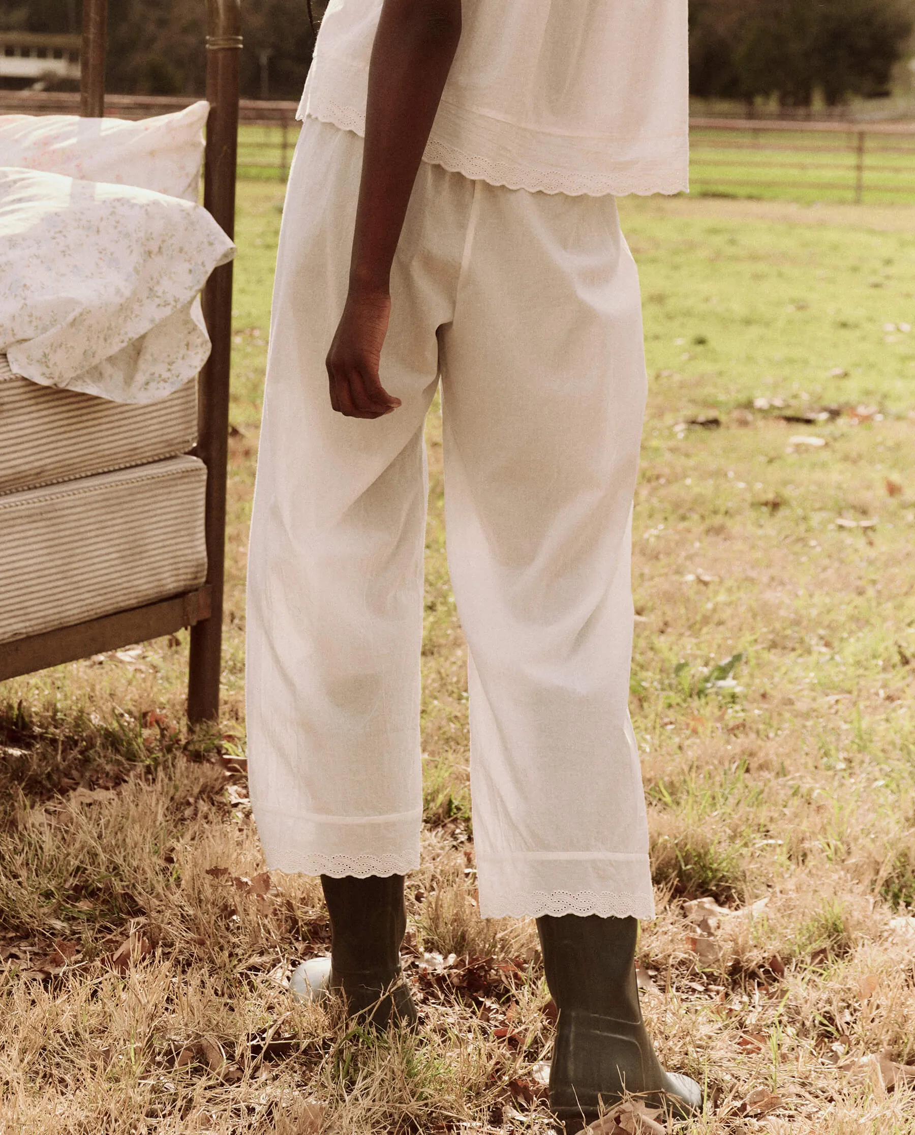 The Eyelet Easy Sleep Pant. -- True White