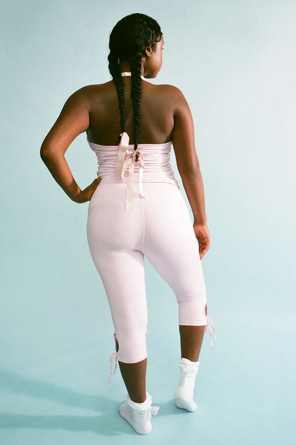 Warm Up Cutout High Waist Capri Pants - Icy Pink