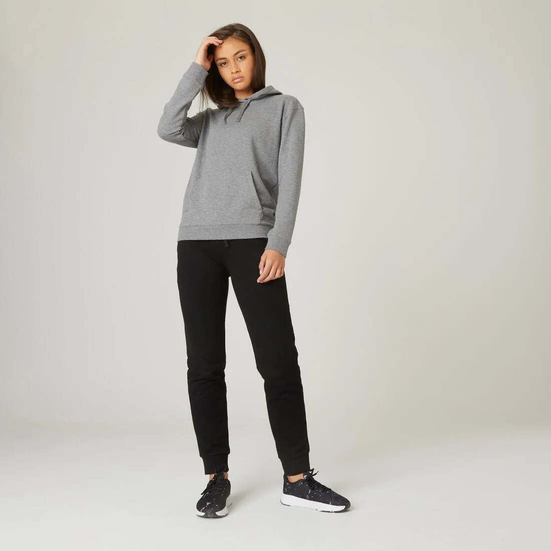 Women's Straight-Cut Cotton Jogging Fitness Bottoms With Pocket 500