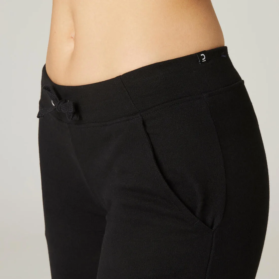 Women's Straight-Cut Cotton Jogging Fitness Bottoms With Pocket 500