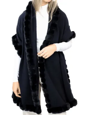 Wrap Scarf with Faux Trim- Black