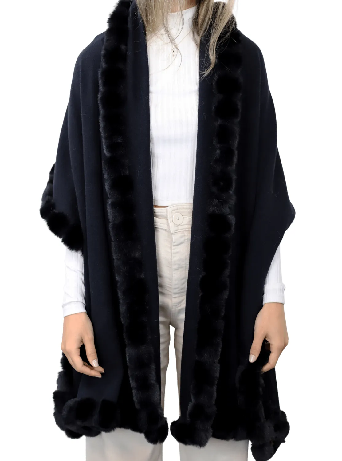 Wrap Scarf with Faux Trim- Black